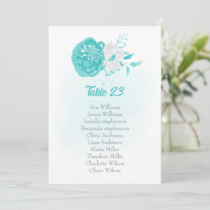 carte de sièges fleuris turquoise et blanche