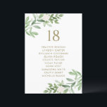 Carte de sièges Mariage or verdure et fleurs<br><div class="desc">Ajoutez un bel accent botanique à votre paysage de table avec la carte de numéros de table de verdure personnalisable. Il présente des illustrations aquarelles de fleurs blanches et de verdure. Personnalisez cette carte verte en ajoutant vos propres détails. Ces numéros de table verdoyants sont parfaits pour tout événement.</div>