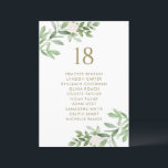 Carte de sièges Mariage or verdure et fleurs<br><div class="desc">Ajoutez un bel accent botanique à votre paysage de table avec la carte de numéros de table de verdure personnalisable. Il présente des illustrations aquarelles de fleurs blanches et de verdure. Personnalisez cette carte verte en ajoutant vos propres détails. Ces numéros de table verdoyants sont parfaits pour tout événement.</div>