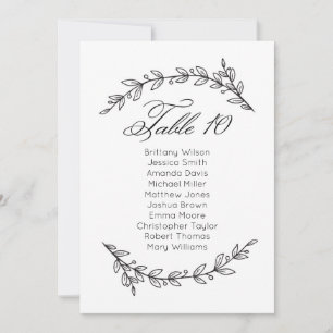 Carte de sièges mariage simple fleurie. Tableau 10