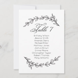Carte de sièges mariage simple fleurie. Tableau 7