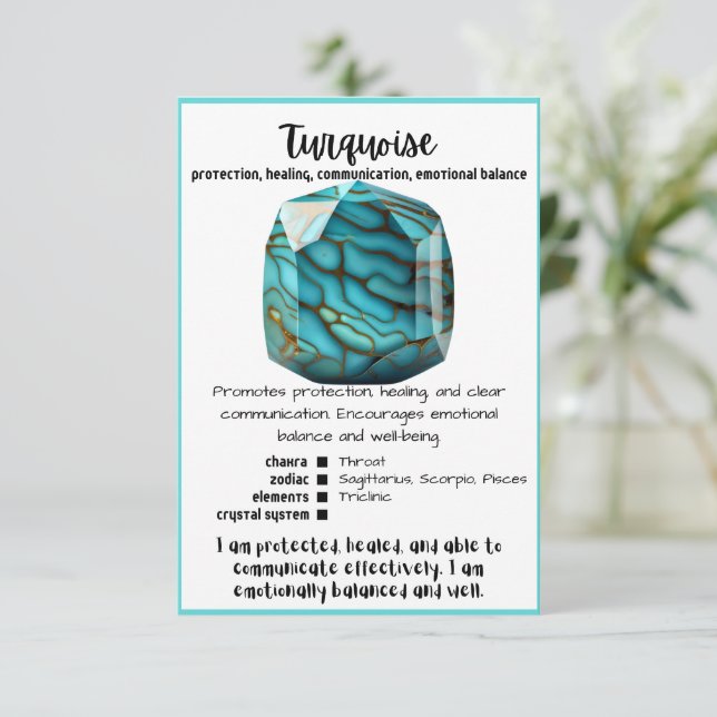 Carte de signification en cristal turquoise (Debout devant)