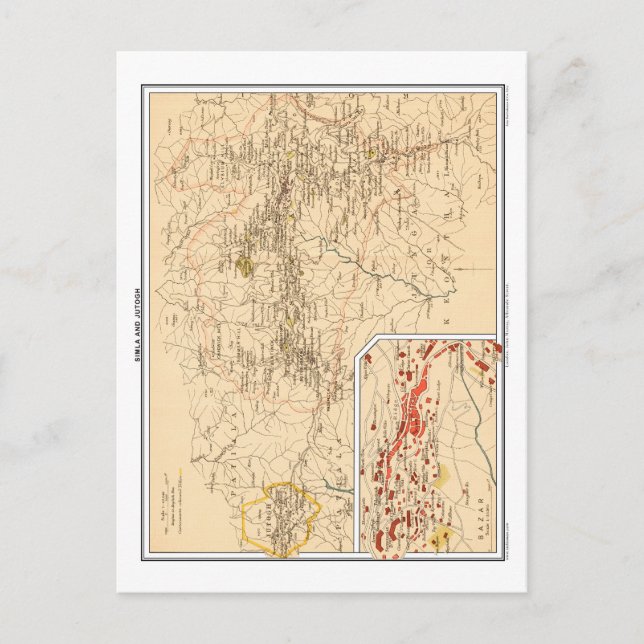 Carte de Simla & Jutogh, Inde britannique. (Devant)