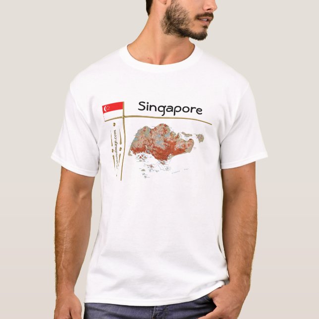 Carte de Singapour + Indicateur + Titre T-shirt (Devant)