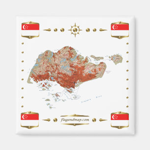 Carte de Singapour + Magnet des drapeaux
