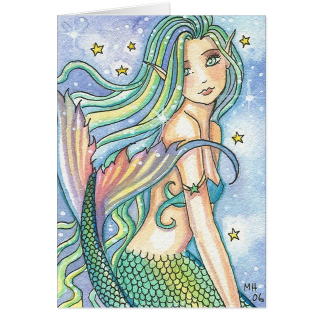 Carte de sirène à l'aquarelle ACEO (Devant)