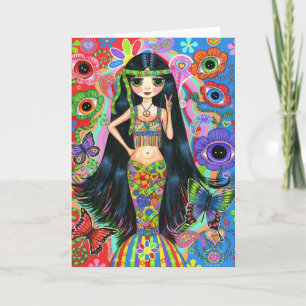Carte de sirène pour fille hippie