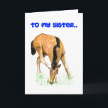 Carte de Sister<br><div class="desc">A Birthday Card for a sister with a foal design on the front,  from a watercolor painting by Judy Adamson. Joyeux anniversaire. Alors lac matching venin et apparel.</div>