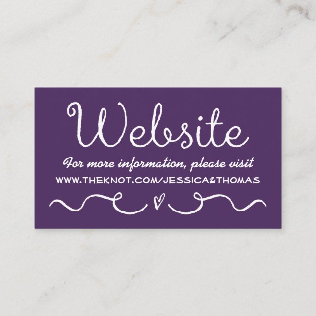 Carte de site mariage | Moderne violet & blanc (Devant)