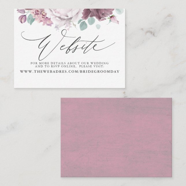 Carte de site Web Mariage Floral Mauve (Devant / Derrière)
