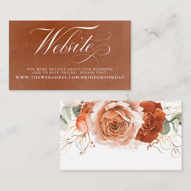 Carte de site Web Mariage Floral Terracotta (Devant / Derrière)