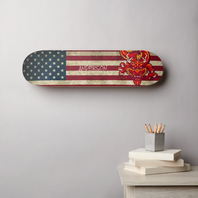 Carte de skateboard American Red Asian personnalis (Art mural (Horz))
