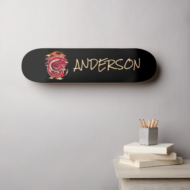 Carte de skateboard de dragon Red Japan personnali (Art mural (Horz))