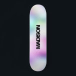 Carte de skateboard personnalisée Nom Modern Cute<br><div class="desc">Personnalisez facilement ce Skateboard coloré sur Modern Cute Holographic Rainbow Pastel Gradient design abstrait avec l'esthétique Unicorn avec une touche moderne et mignonne de fée. Ajoutez votre nom,  choisissez la police,  changez la taille et la position,  ajoutez du clipart,  des photos et des formes.</div>