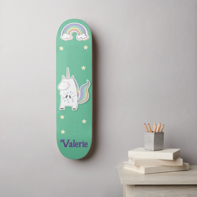 Carte de skateboard personnalisée Unicorn Rainbow (Art mural)
