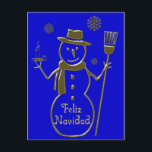 Carte de Snowman Spanish Merry Christmas Feliz Nav<br><div class="desc">Snowman Spanish Merry Christmas Card Feliz Navidad - Etched like gold design holiday card - Print a special message inside before you ou buy or write yrite message personnel before giving.</div>