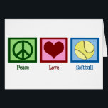 Carte de softball Peace Love<br><div class="desc">Cartes Softball Peace Love avec un joli signe de paix,  coeur,  et balle.</div>