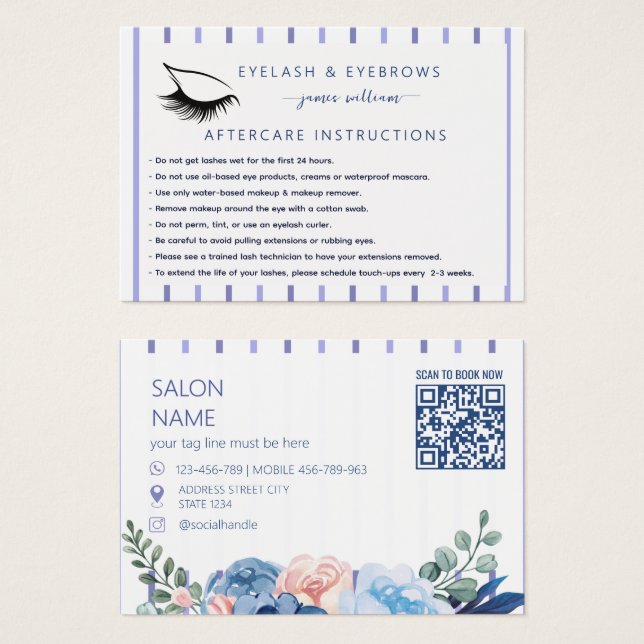 Carte de soins après traitement de salon de cils a (Devant & derrière)