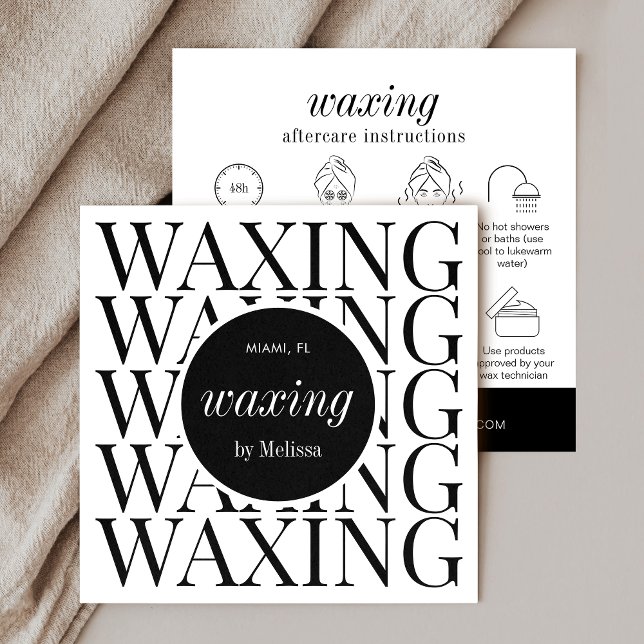 Carte de soins minimaliste moderne pour l'enlèveme (Waxing aftercare instructions cards with icons and space for your logo and contact details)