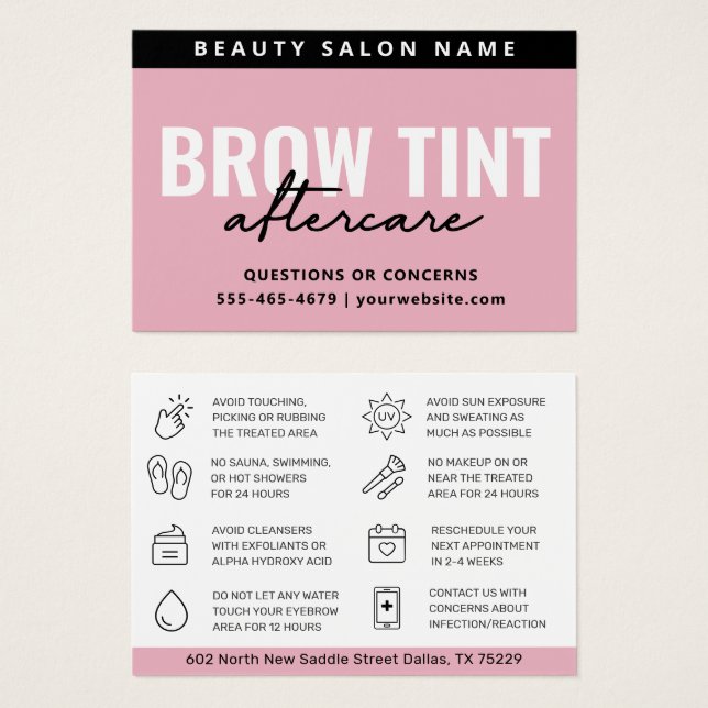 Carte de soins postérieurs à la teinte rose modern (Devant & derrière)