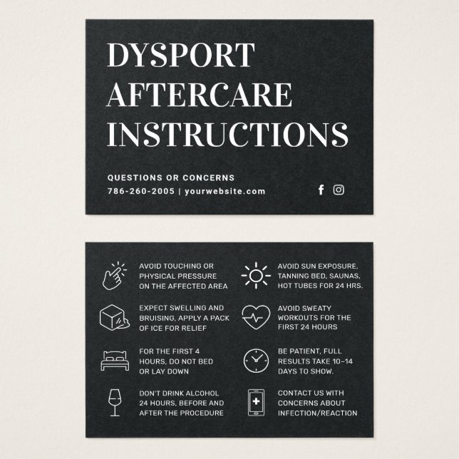 Carte de soins postérieurs à l'injection DYSPORT n (Devant & derrière)