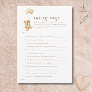 Carte de sondage du jeu de Baby Shower "Attendons 