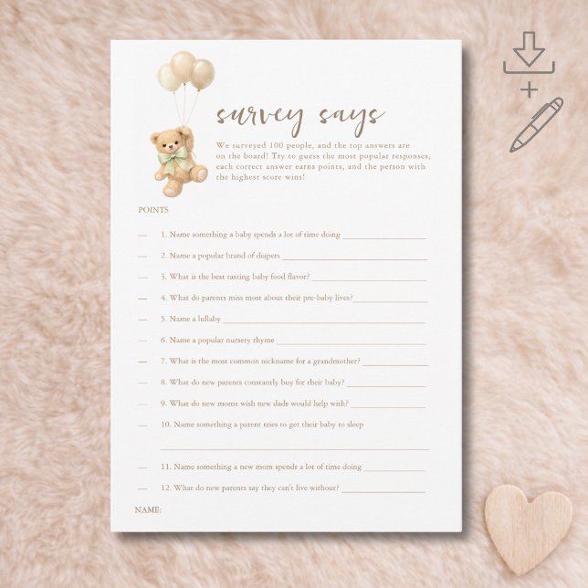 Carte de sondage du jeu de Baby Shower "Attendons  (Créateur téléchargé)