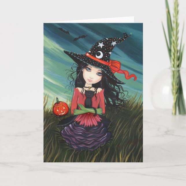 Carte de sorcière de Halloween avec chat par Molly (Devant)
