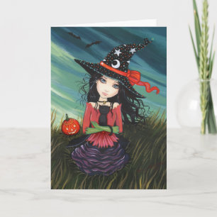 Carte de sorcière de Halloween avec chat par Molly