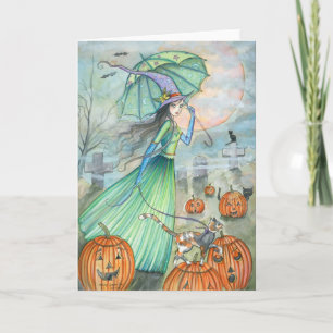 Carte de sorcière de Halloween avec chat par Molly