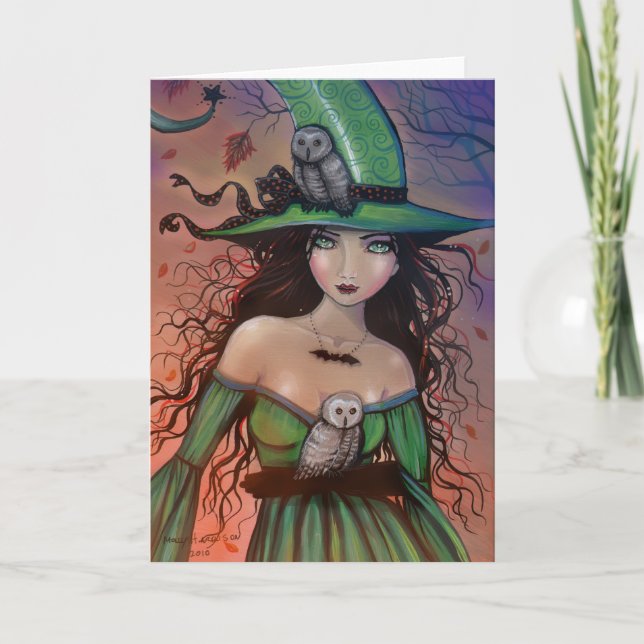 Carte de sorcière et de hiboux d'Halloween (Devant)