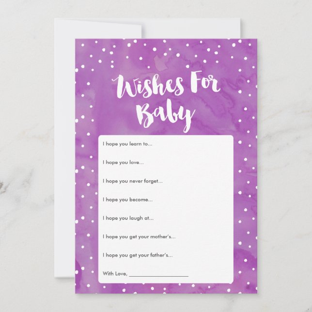 Carte de souhaits Baby shower d'aquarelle pourpre  (Devant)