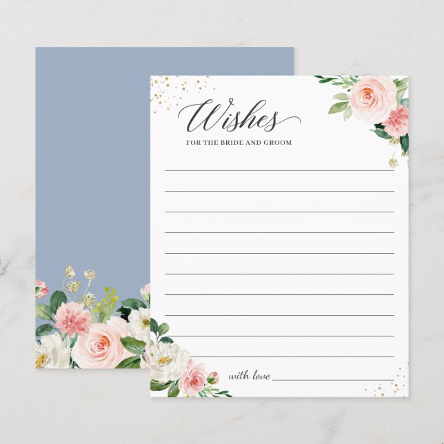 Carte de souhaits de Mariage rose rose bleu pâle (Devant / Derrière)