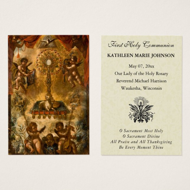 Carte de souvenir catholique de première communion (Devant & derrière)