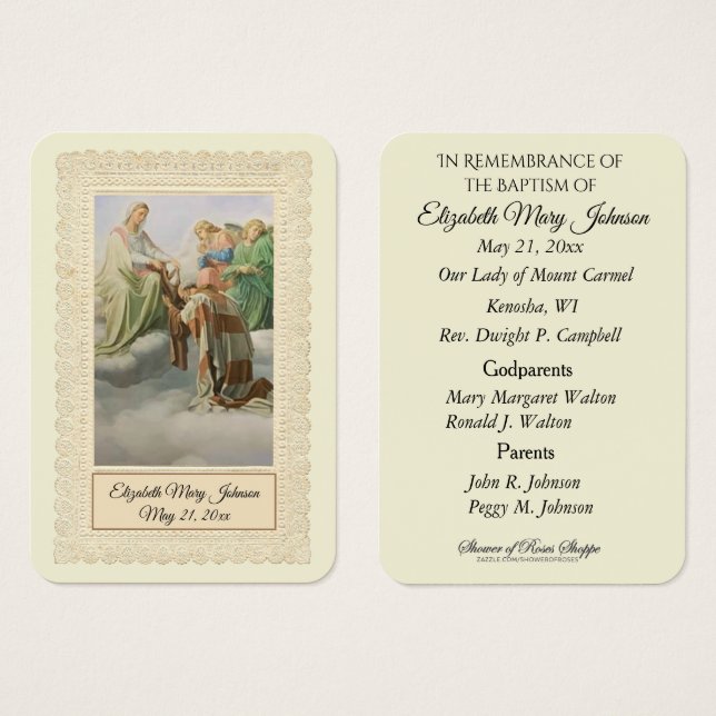 Carte de souvenir de baptême et de christième du M (Devant & derrière)