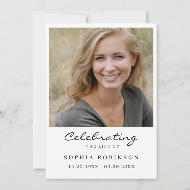 Carte de souvenir de célébration de vie avec photo (Devant)