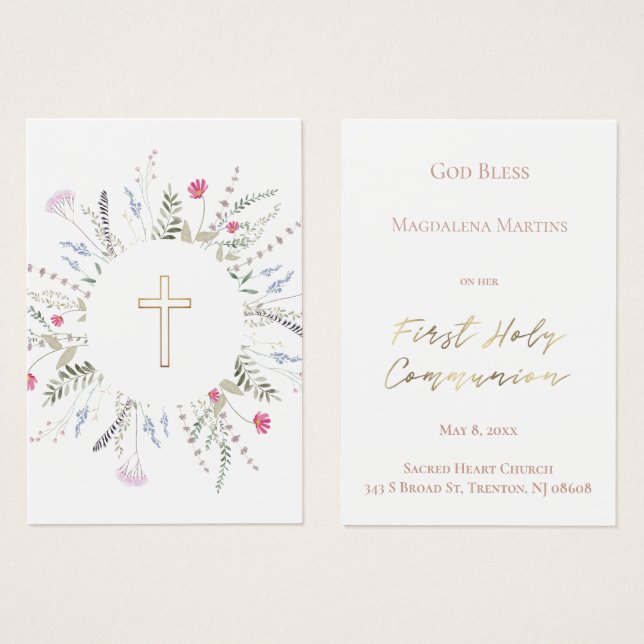 Carte de souvenir de la première communion cadre f (Devant & derrière)