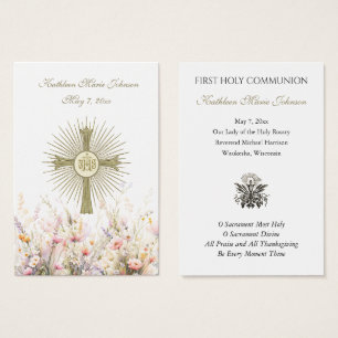 Carte de souvenir de la première communion florale