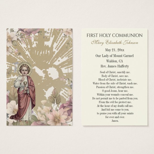 Carte de souvenir de première communion catholique (Devant & derrière)
