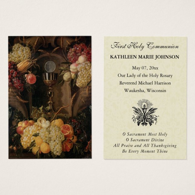 Carte de souvenir de première communion catholique (Devant & derrière)