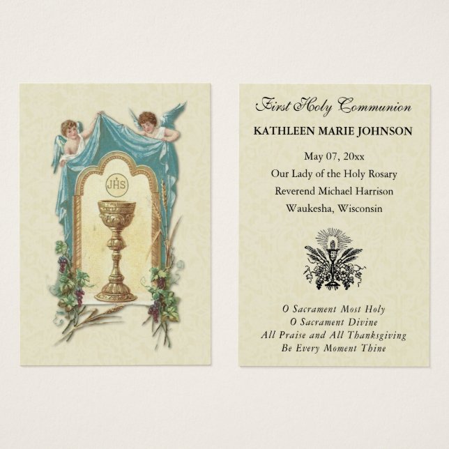 Carte de souvenir de première communion catholique (Devant & derrière)