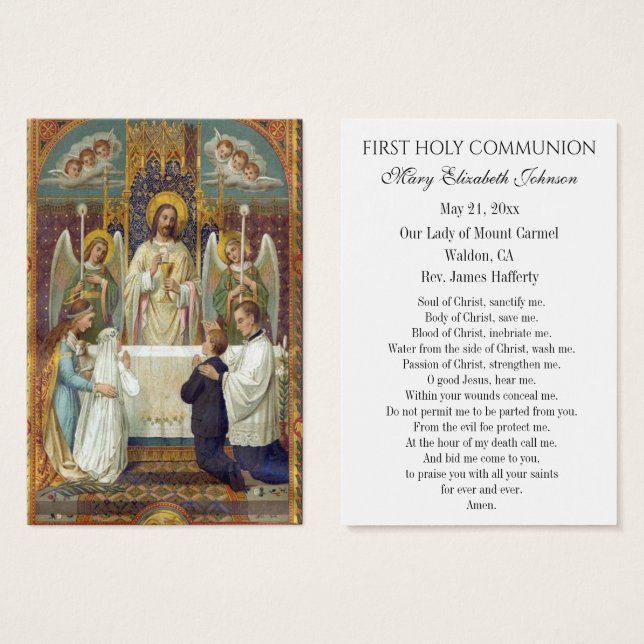 Carte de souvenir de première communion catholique (Devant & derrière)
