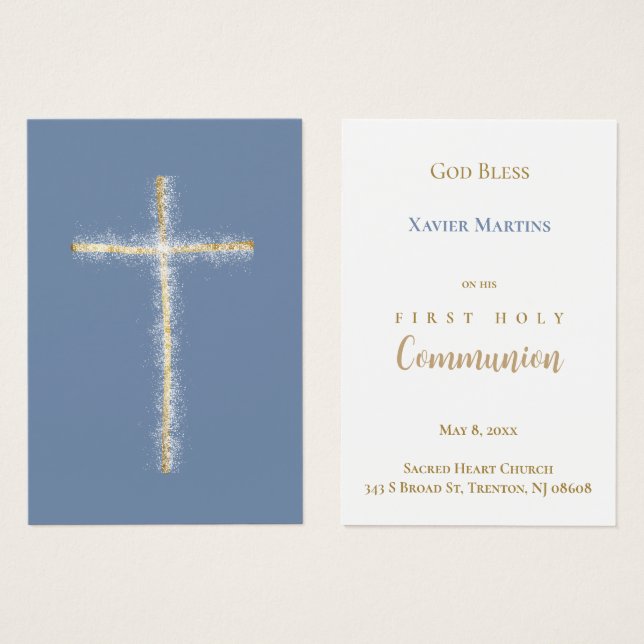 carte de souvenir de première communion croix doré (Devant & derrière)