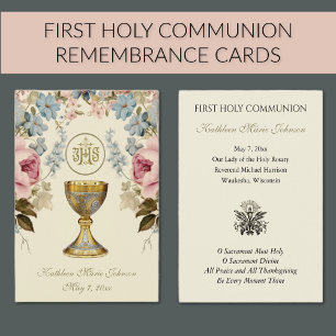Carte de souvenir de première communion florale