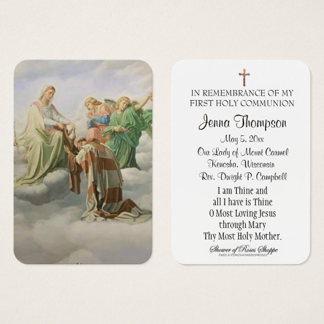 Carte de souvenir de première sainte communion du  (Devant & derrière)