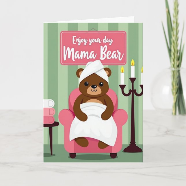 Carte de spa pour la fête des mères avec un ours (Devant)