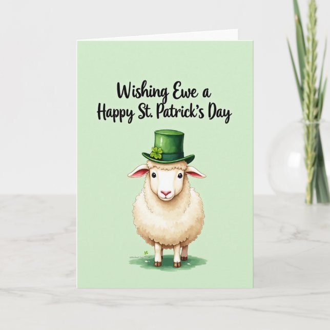 Carte de St Patrick Mouton Chapeau Vert Joyeux (Devant)