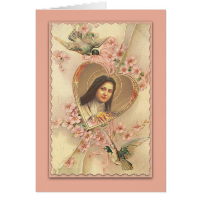 Carte de St Therese de cru avec les fleurs roses (Devant)