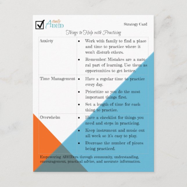 Carte de stratégie de pratique musicale (Devant)