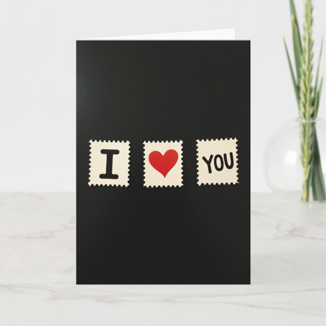 Carte de style timbre « Je t'aime » (Devant)